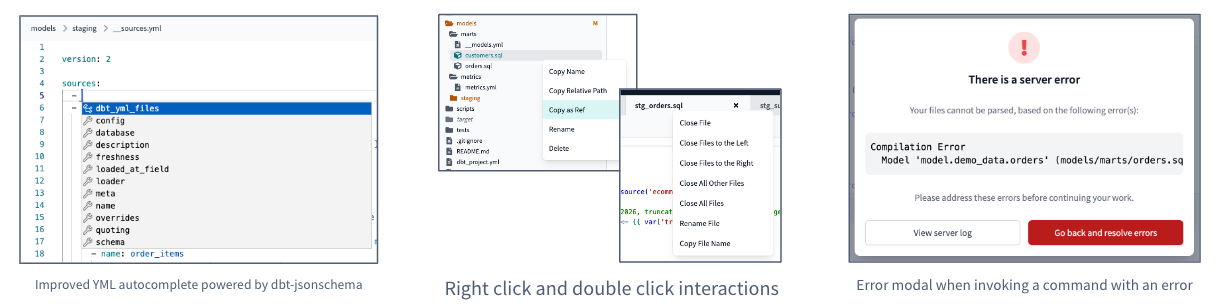  Improved YML autocomplete, right-click interactions, error modal.